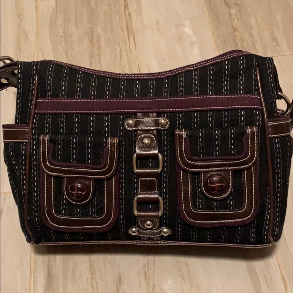 Black purple and dark brown purse
